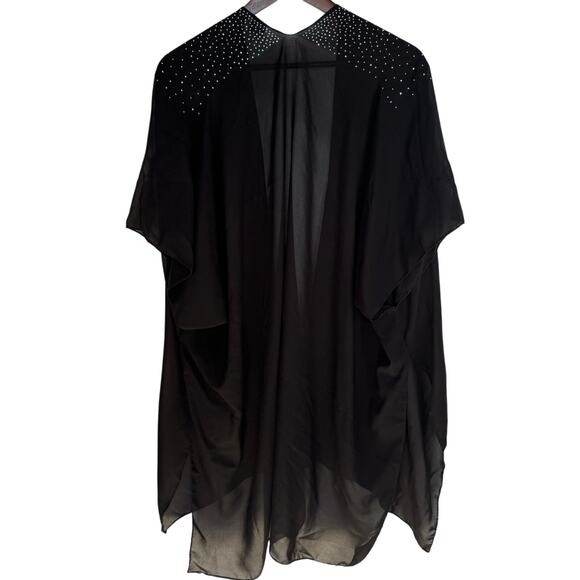 Jessica McClintock Women’s OS Sheer Kimono Cover Up Black Rhinestone Studded - Picture 5 of 11